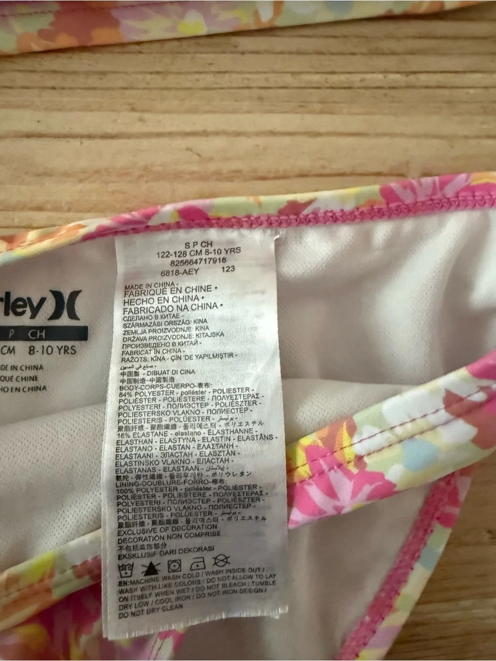 Hurley Pink Yellow Floral Girls Swim Top